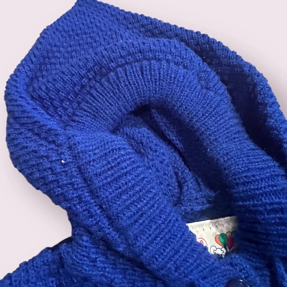 Vintage Baby Blue Rainbow Colorful Hooded Knit Cardigan Sweater Sz 18 Mon